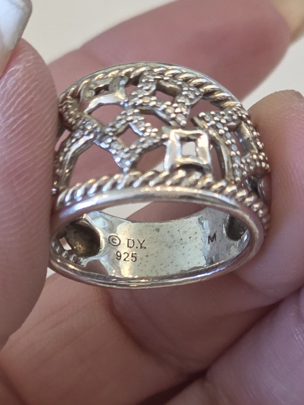 David Yurman Sterling Silver Diamond Quartrefoil Tapestey Cable ring - Picture 8 of 10